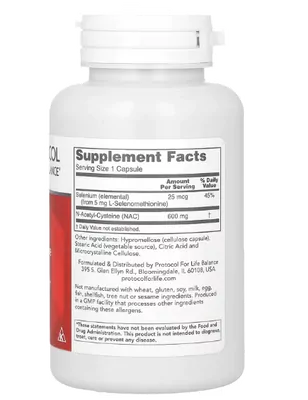 NAC, 600mg, 100 cápsulas, Protocol for Life Balance