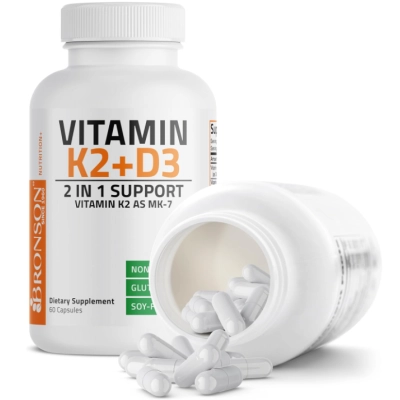 Vitamina K2 MK7 90mcg com D3 5000IU, Complexo 2 em 1, 60 Cápsulas, Bronson 