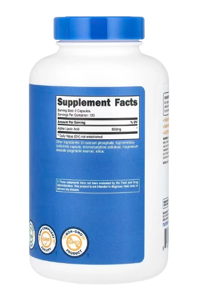 Ácido Alfa Lipoico, 600mg, 240 Cápsulas, Nutricost