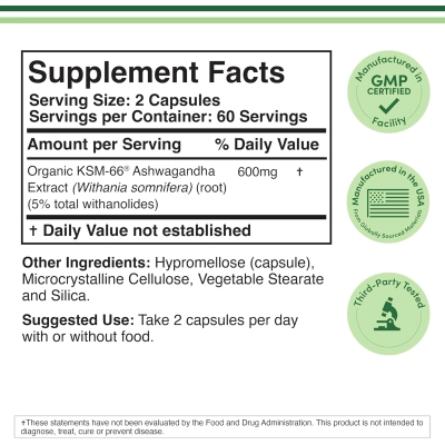Ashwagandha KSM‑66®, 600 mg, 120 cápsulas, Double Wood
