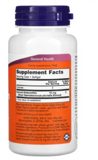 Astaxanthin, 10mg, 60 Cápsulas, Now