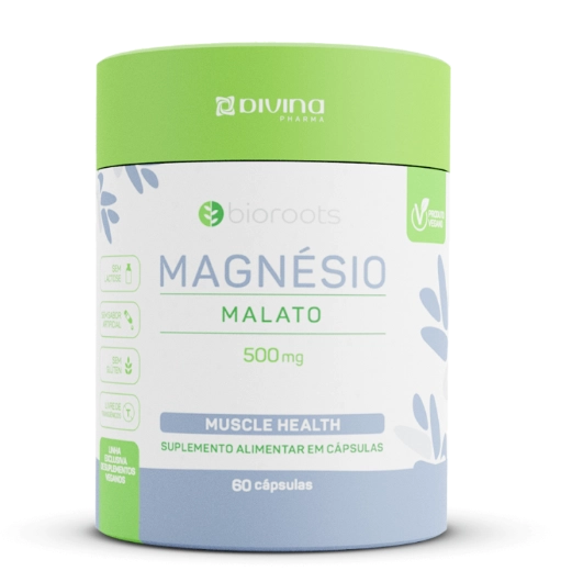 Magnésio Malato Vegan, 500mg, 60 cápsulas, Bioroots