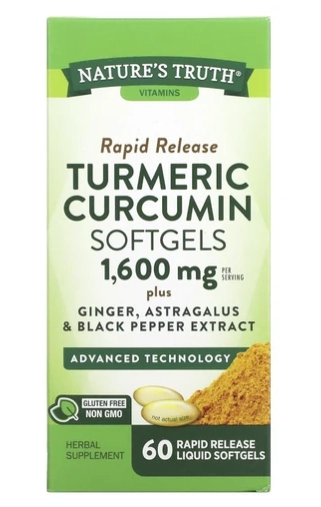Turmeric 1600mg, Curcumina e Extrato de Gengibre, Astragalus e Pimenta do Reino, 60 Cápsulas, Nature's Truth 