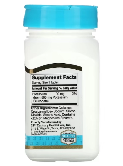 Gluconato de Potássio, 595mg, 110 Comprimidos, 21st Century