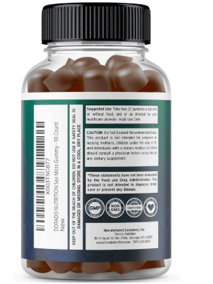 Sea Moss, Musgo Irlandês 3000mg com Bladderwrack,  90 Gomas, Dorádo