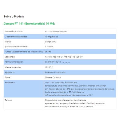 PT-141 Bremelanotide 10mg +, Diluente Afrodisíaco Aumento do Libido, Gen Pharma