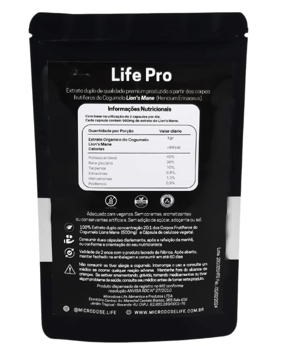 Lions's Mane	, Extrato de Juba de Leão, Inteligência, Foco e Memória, 90 Cápsulas, Microdose Life