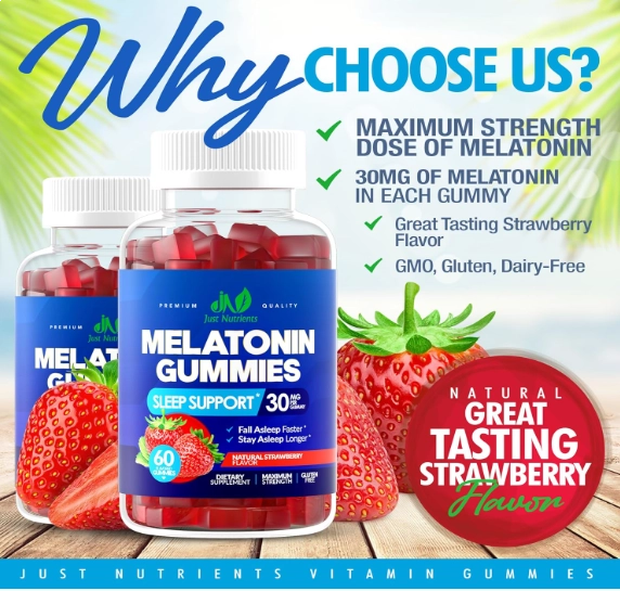 Melatonina 30mg, 60 Gomas Sabor Morango, Just Nutrients