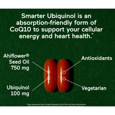 Ubiquinol 100mg, Coenzima Q10 para a Saúde do Coração, Fígado e Cérebro, 60 Cápsulas, Smarternutrition