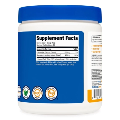  Cálcio e Magnésio, Peach Mango, 1000mg, 30 Gramas - Nutricost