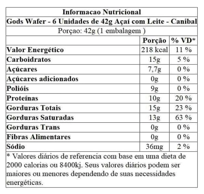 Gods Wafer Barra de Wafer Proteica, Sabor Açaí com Leite, 3 Unidades 42g Cada, Canibal