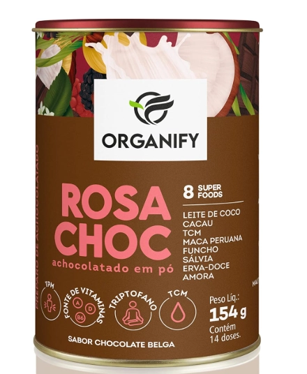 Rosa Choc, Achocolatado em Pó, Para Fases do Ciclo Feminino, 154g Sabor Chocolate Belga, Organify