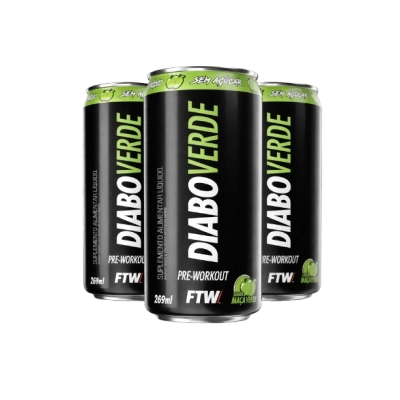 Energético Diabo Verde, Pre-Workout em Lata, 3 Unidades, 269ml cada, Sabores, FTW