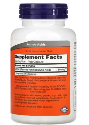 GABA 750mg, 200 Cápsulas, Now