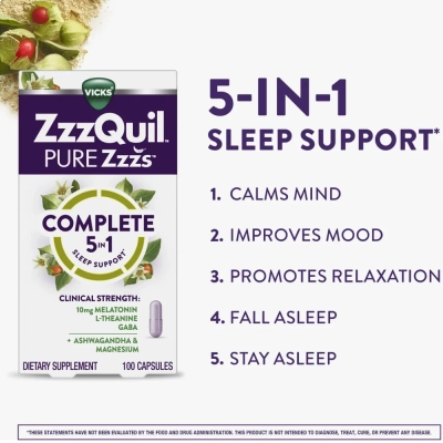 Zzzquil Pure Zzzs, Complete Sleep, 100 Cápsulas, Vicks