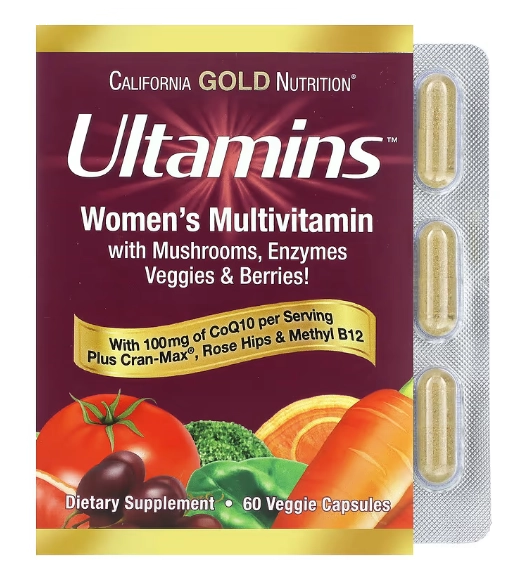 Multivitamínico Feminino com CoQ10, Cogumelos, Enzimas, Vegetais e Frutas, 60 Cápsulas,  California Gold