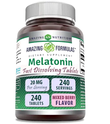 Melatonina 20mg, 240 Comprimidos Sabor Frutas Vermelhas, Amazing Formulas