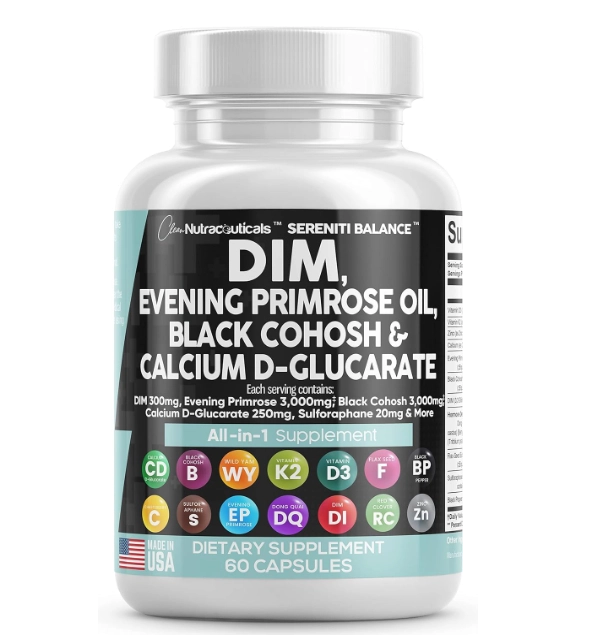 Serenti Balance, DIM 300mg Com Prímula, Cohosh preto, D-glucrato de Cálcio, 60 Cápsulas, Clean Nutraceuticals
