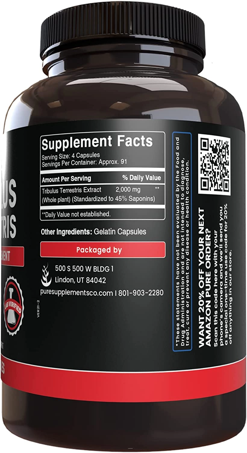 Tribulus Terrestris Extract, 2.000mg, 365 capsulas, Pure