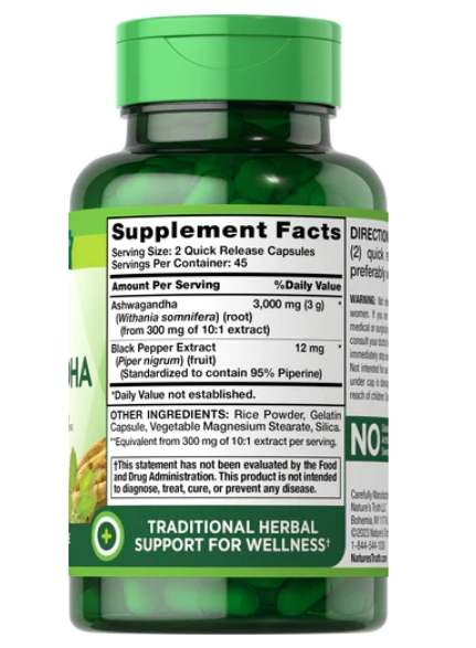 Ashwagandha, 3000mg, 90 cápsulas, Nature's Truth