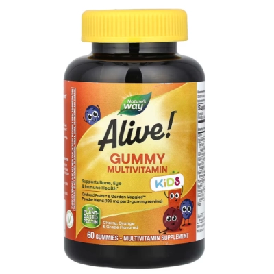Multivitamínico Infantil Alive! 60 Gomas Sabor Cereja, Laranja e Uva, Nature's Way