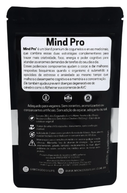 Mind Pro, Biohacker Auxilio ao Foco Concentração e Equilíbrio Emocional, 90 Cápsulas, Microdose Life