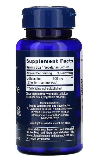 L-Glutamina, 500 mg, 100 Cápsulas, Life Extension