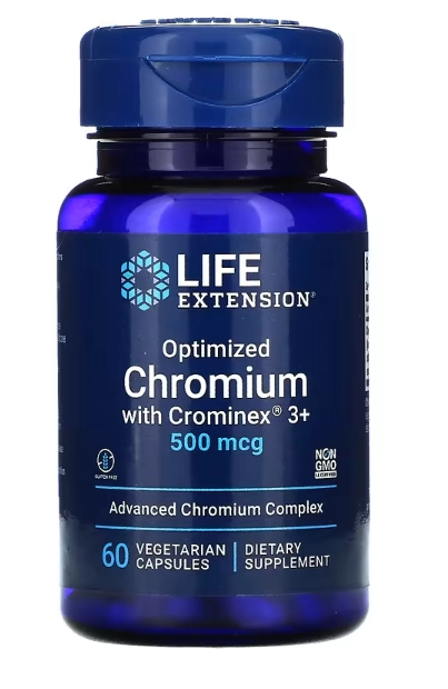 Cromo Otimizado com Crominex 3+, 500mcg, 60 Cápsulas, Life Extension