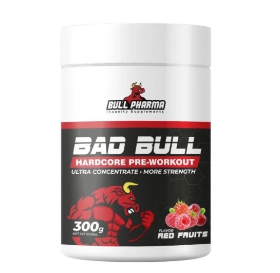 Pré Treino Bad Bull Hardcore, 300g Sabor Frutas Vermelhas, Bull Pharma