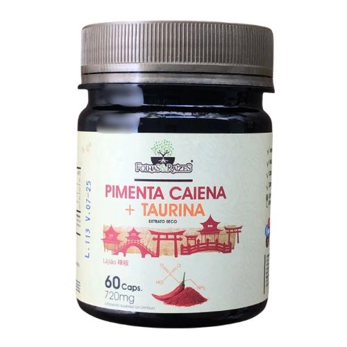  Pimenta Caiena com Taurina, 60 Cápsulas, Folhas e Raízes