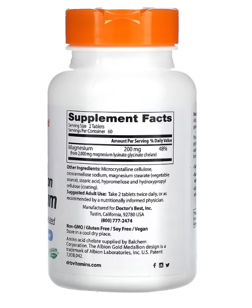 Magnésio de Alta Absorção, 100mg, 120 Comprimidos, Doctor's Best