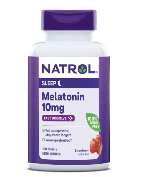 Melatonina, 10mg, 100 Comprimidos, Fast Dissolve, Sabor Morango, Natrol