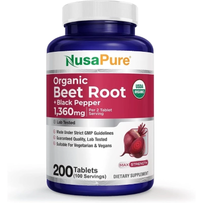 Beet Root + Pimenta Preta, 1360mg, 200 Tablets, NusaPure
