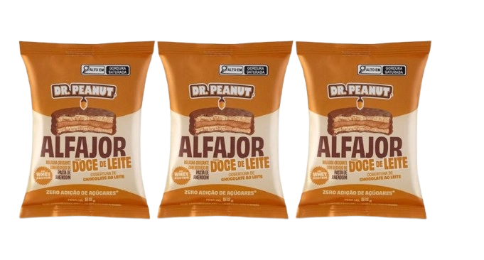 Alfajor, Sabor Doce de Leite com Cobertura de Chocolate ao Leite, 3 Unidades Cada 55g, Dr Peanut