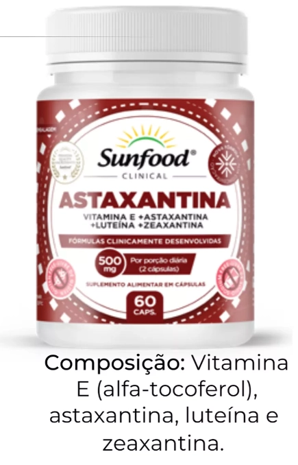 Astaxantina com Vitamina E, Luteína e Zeaxantina, 500mg, 60 cápsulas, Sunfood