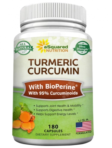 Turmeric Cúrcuma, 1600mg com BioPerine, 180 Cápsulas, aSquared Nutrition