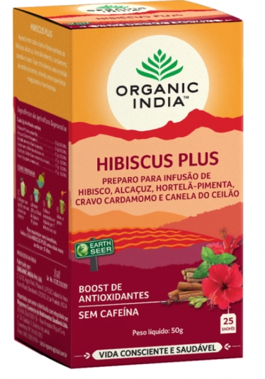 Chá Hibiscus Plus, 25 Sachês, Organic India