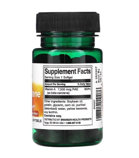 Beta Carotene 25000IU, 100 Softgels, Swanson