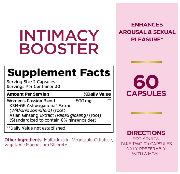 Intimacy Booster, Bem-estar Sexual de Forma Natural, 60 Cápsulas, Nature's Bounty
