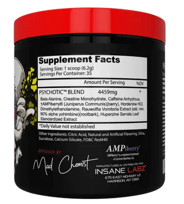 Pré-Treino Psychotic, Sabor Fruit Punch, 215g, Insane Labz