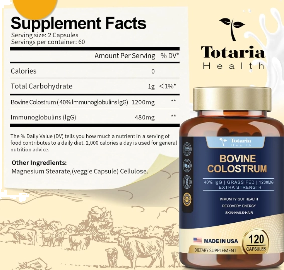 Bovine Colostrum, Colostro Bovino para Saúde Intestinal, 120 Cápsulas, Totaria Health
