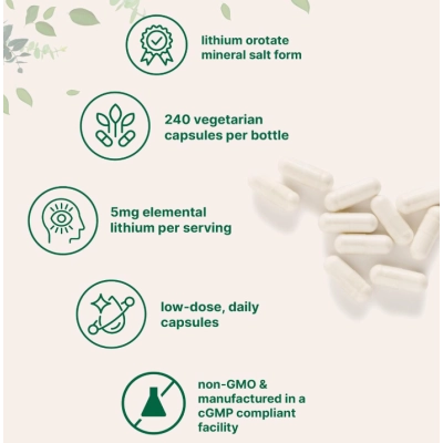 Lithium Orotate 5mg, Orotato de Lítio, 240 Cápsulas, Micro Ingredients 