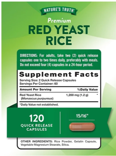 Levedura de Arroz Vermelho, Red Yeast Rice, 1200mg, 120 Cápsulas, Nature's Truth