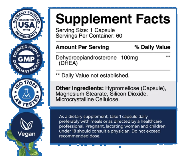 DHEA 100mg, 180 Cápsulas, Natures Craft