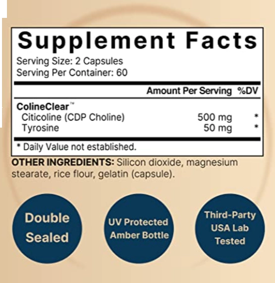 Citicoline CDP Choline 500mg, + Tirosina 50mg, 120 Cápsulas, NatureBell