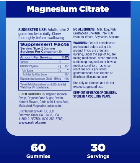 Citrato de Magnésio 330mg, Mood + Stress, 60 Gomas Sabor Framboesa, Natrol