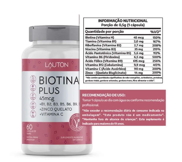 Biotina Plus, 45mcg, 60 Cápsulas, Lauton Nutrition