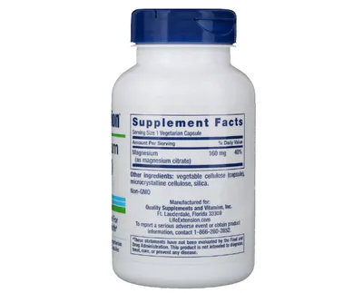 Magnésio Citrate, 160mg, 100 Capsulas, Life Extension