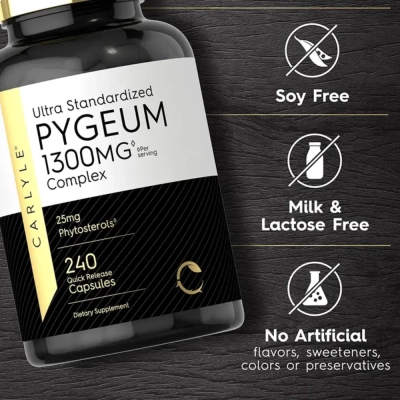 Suplemento de Pygeum 1300mg Complex, Suporte à Saúde Prostática e Função do Trato Urinário, 240 Cápsulas, Carlyle