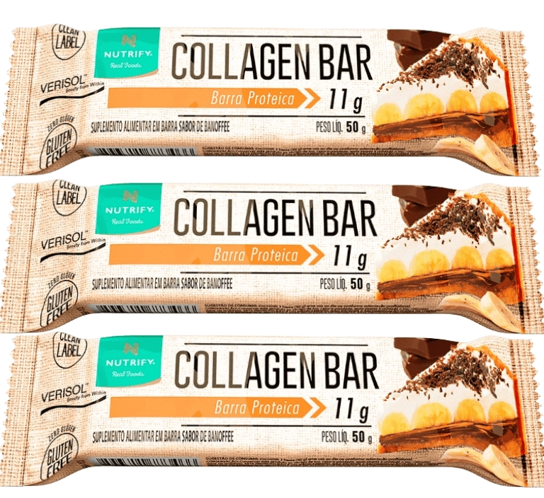 Collagen Bar, Barras de Proteína, Sabor Banoffee, 3 Unidades 50g Cada, Nutrify